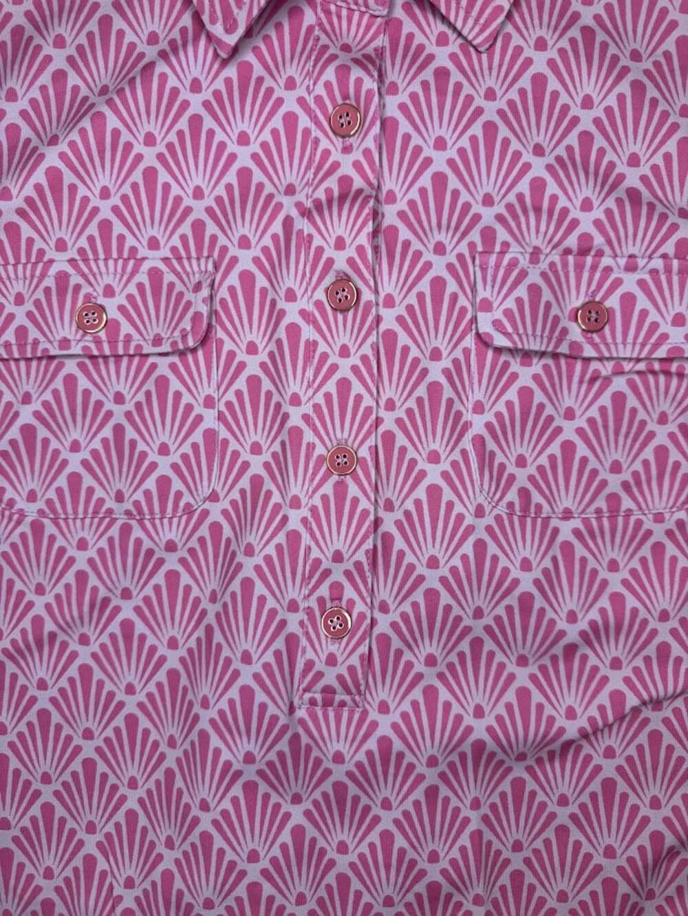 Pink Geometric Shirt Dress Stretch Chest Pockets Collared XS - Picture 4 of 5